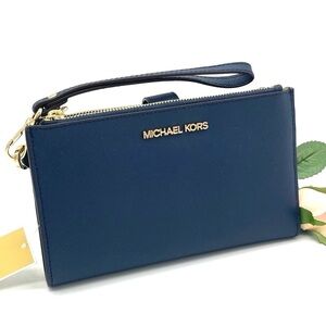 Michael Kors Large Double Zip Wallet Wristlet Navy Blue (NWT)